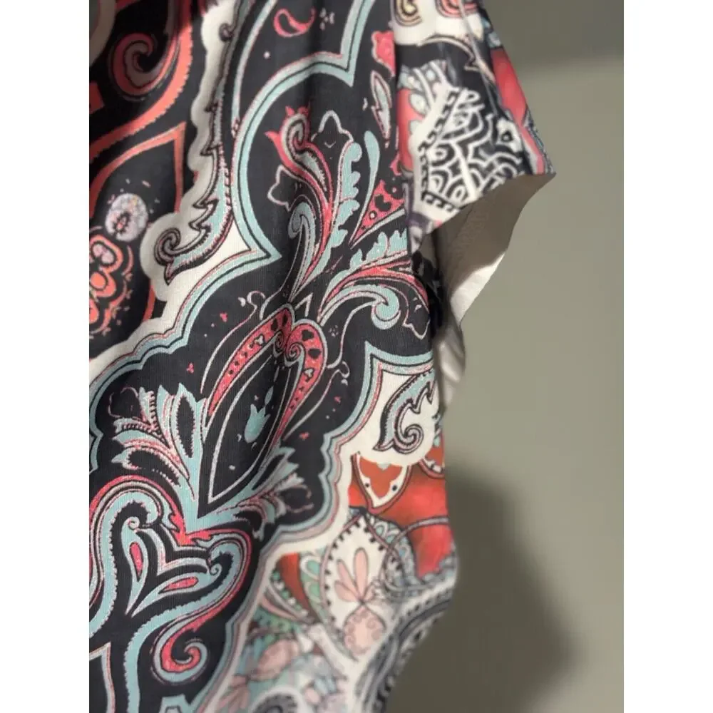 Live & Let Live V neck flutter Sleeve Top Women's Sz 2xl studs rock boho‎ artsy